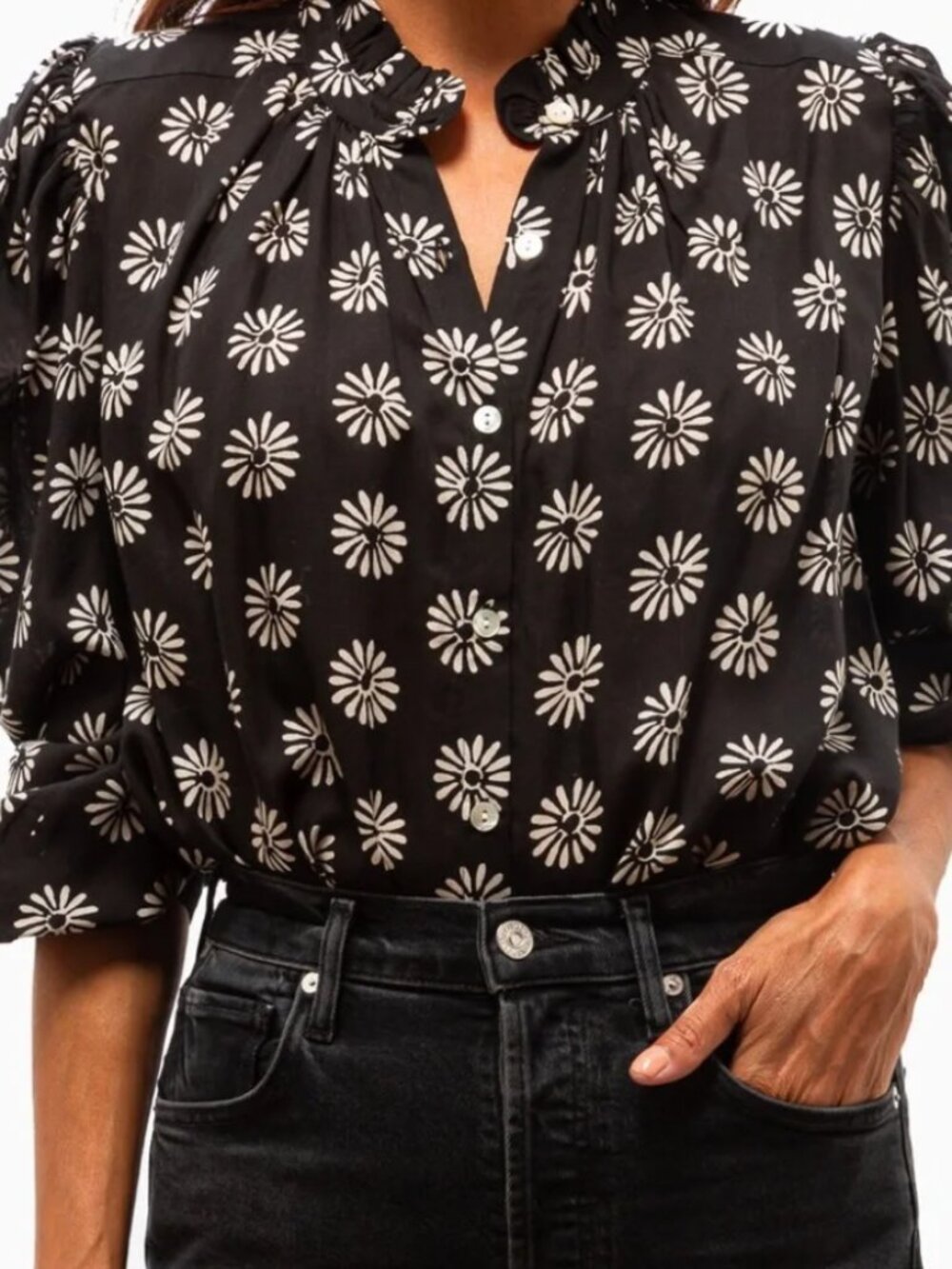 Alix of Bohemia Annabel Black Daisy Top Size Large EUC